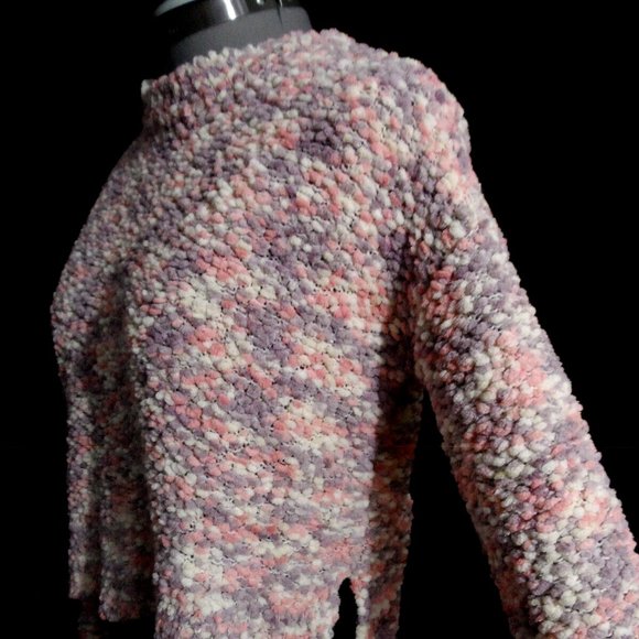 CANDIE'S Chenille Popcorn Sweater Top S Pink Lavender Cream Pullover Super soft - Picture 4 of 7